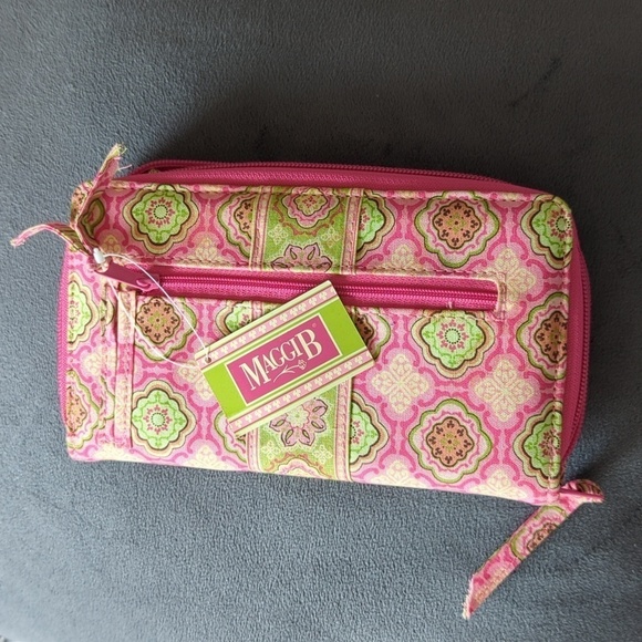 Maggie B Pink Mosaic French Country Wristlet Wallet - Picture 4 of 11